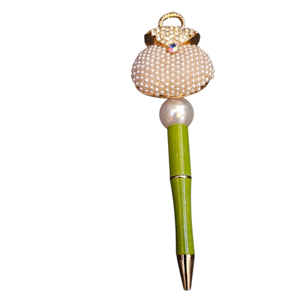 HANDCRAFTED GREEN GLITTERY PEN WITH BROUCHE